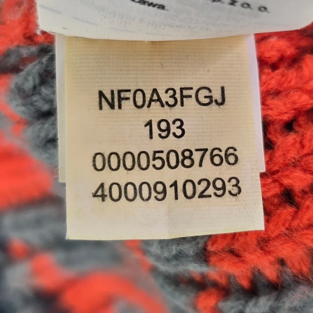 The‎ North Face Fair Isle Beanie Unisex OS Grey Orange Knit Snowflake Winter Hat